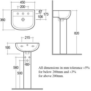 RAK Compact Basin With Full Pedestal - 450mm Wide - White - Image 5