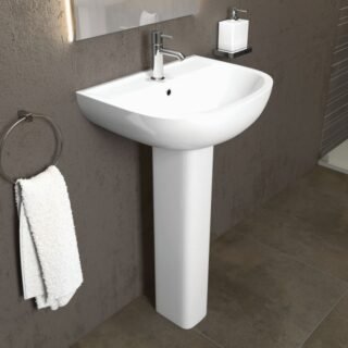 RAK Compact Basin With Full Pedestal - 450mm Wide - White - Image 2