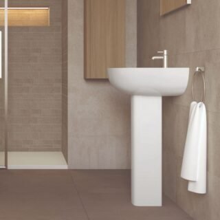 RAK Compact Basin With Full Pedestal - 450mm Wide - White - Image 3