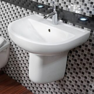 RAK Compact Basin With Semi Pedestal - 550mm Wide - White - Image 2