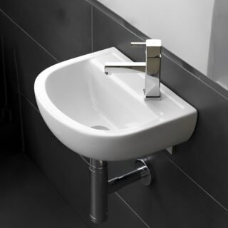 RAK Compact Special Needs Wall Hung Basin 380mm Wide - White - Image 3
