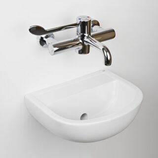 RAK Compact Special Needs H Wall Hung Basin - 380mm Wide - No TH - White - Image 2