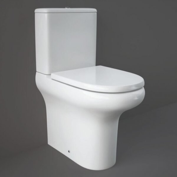 RAK Compact Deluxe Flush-To-Wall Close Coupled Toilet With Push Button Cistern And Soft Close Seat - White - Image 2