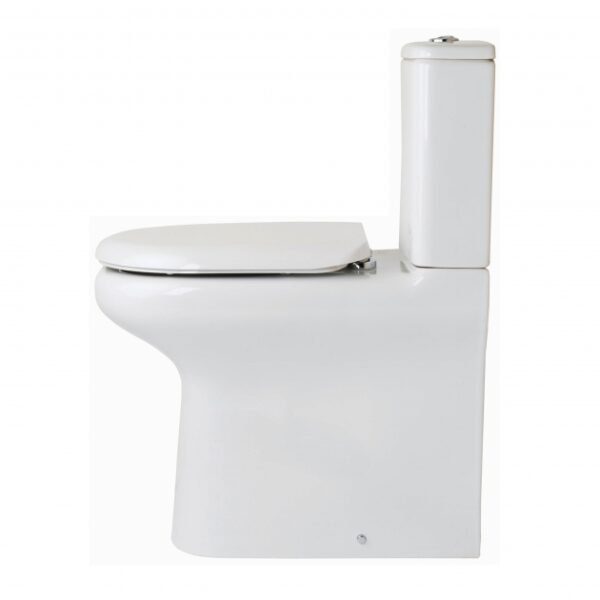 RAK Compact Deluxe Flush-To-Wall Close Coupled Toilet With Push Button Cistern And Soft Close Seat - White