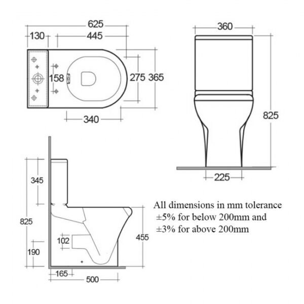RAK Compact Deluxe Flush-To-Wall Close Coupled Toilet With Push Button Cistern And Soft Close Seat - White - Image 3