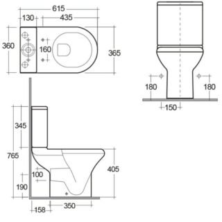 RAK Compact Deluxe Open Back Close Coupled Toilet With Push Button Cistern And Soft Close Seat - White - Image 3