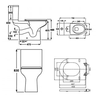 RAK Compact Rimless Special Needs Close Coupled Toilet With Push Button Cistern And Ring Seat - White - Image 3