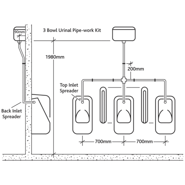 RAK Concealed Urinal Auto Cistern For 3 Urinals - White - Image 3