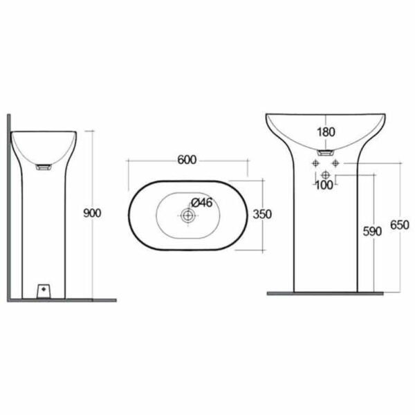 RAK Des Freestanding Basin - 600mm Wide - 1 TH - Alpine White - Image 3