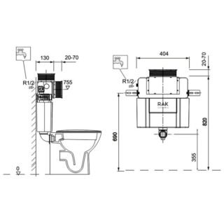 RAK Ecofix 120mm Top/Front Flush Concealed Cistern - Image 2