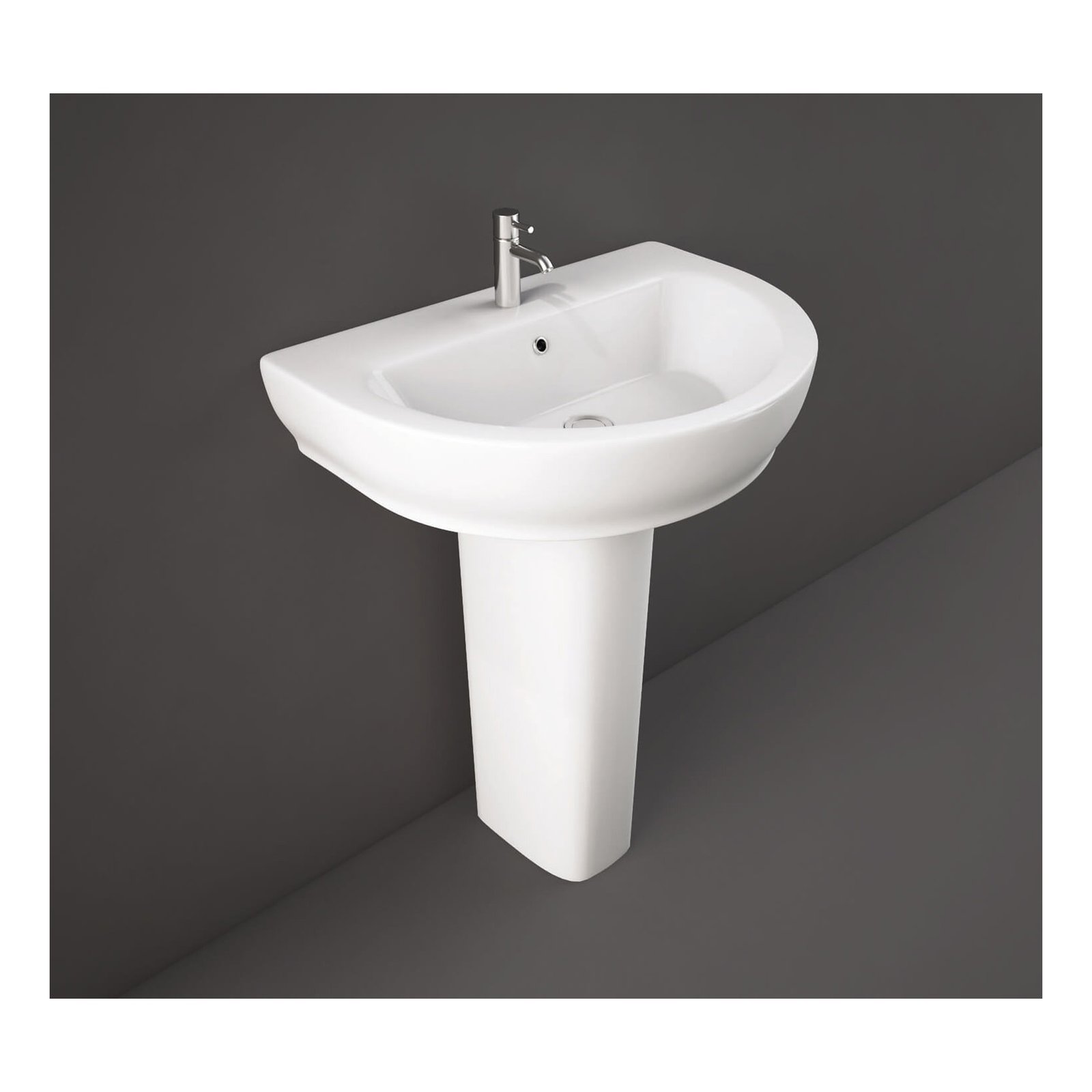 RAK Moon Basin With Full Pedestal - 650mm Wide - 1 TH - Alpine White