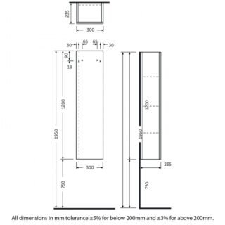 RAK Joy 1 Door Wall Hung Tall Storage Unit - 300mm Wide - Image 6
