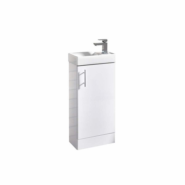 Scudo Lanza 1 Door Cloakroom Floor Standing Vanity Unit With Basin - 400mm Wide - 1 TH - Gloss White
