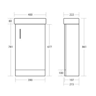 Scudo Lanza 1 Door Cloakroom Floor Standing Vanity Unit With Basin - 400mm Wide - 1 TH - Gloss White - Image 2