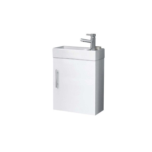 Scudo Lanza 1 Door Cloakroom Wall Hung Vanity Unit With Basin - 400mm Wide - 1 TH - Gloss White