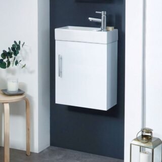 Scudo Lanza 1 Door Cloakroom Wall Hung Vanity Unit With Basin - 400mm Wide - 1 TH - Gloss White - Image 3