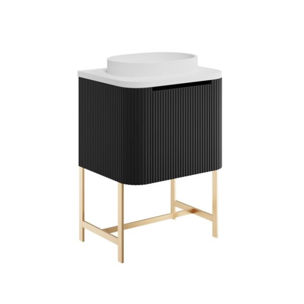 Scudo Linea 1 Drawer Floor Standing Vanity Unit With Basin And Brushed Brass Frame - 600mm Wide