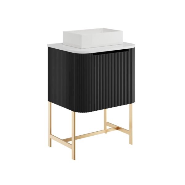 Scudo Linea 1 Drawer Floor Standing Vanity Unit With Basin, Worktop And Brushed Brass Frame - 600mm Wide