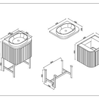 Scudo Linea 1 Drawer Floor Standing Vanity Unit With Basin, Worktop And Brushed Brass Frame - 600mm Wide - Image 3