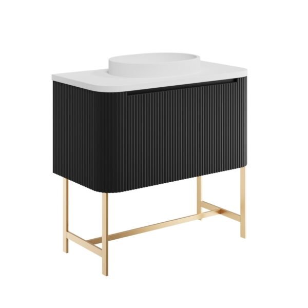Scudo Linea 1 Drawer Floor Standing Vanity Unit With Basin And Brushed Brass Frame - 900mm Wide