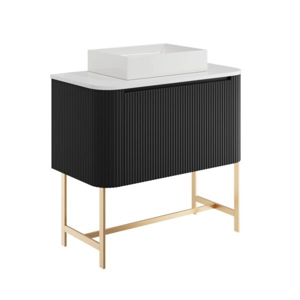 Scudo Linea 1 Drawer Floor Standing Vanity Unit With Basin, Worktop And Brushed Brass Frame - 900mm Wide