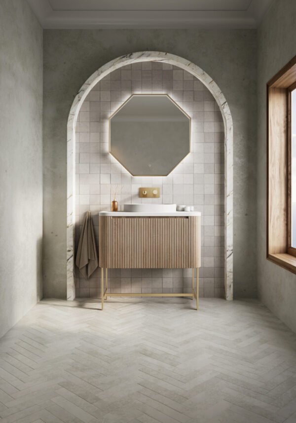 Scudo Linea 1 Drawer Floor Standing Vanity Unit With Basin And Brushed Brass Frame - 900mm Wide - Image 3