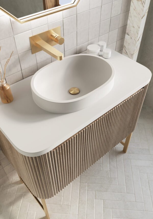 Scudo Linea 1 Drawer Floor Standing Vanity Unit With Basin And Brushed Brass Frame - 900mm Wide - Image 4