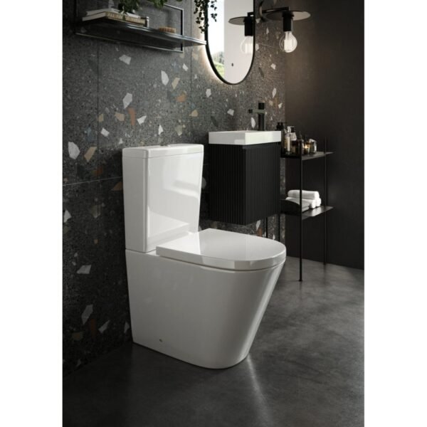 Scudo Linea Rimless Closed Back Close Coupled Toilet With Cistern And Soft Close Seat - White - Image 4