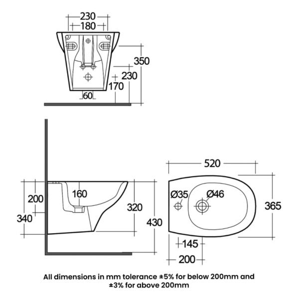 RAK Morning Wall Hung Bidet - Exposed Fitting - Alpine White - Image 4