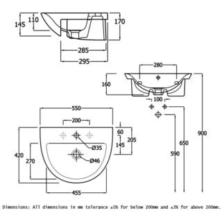 RAK Morning Semi Recessed Basin - 550mm Wide - 1 TH - White - Image 3