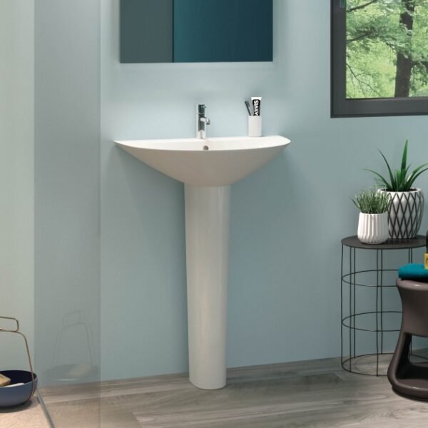 RAK Morning Basin With Full Pedestal - 600mm Wide - 1 TH - White - Image 2