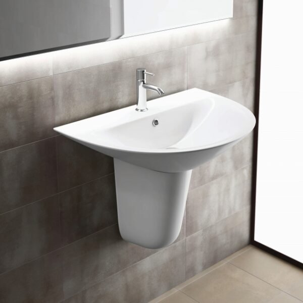 RAK Morning Basin With Semi Pedestal - 600mm Wide - 1 TH - White - Image 2