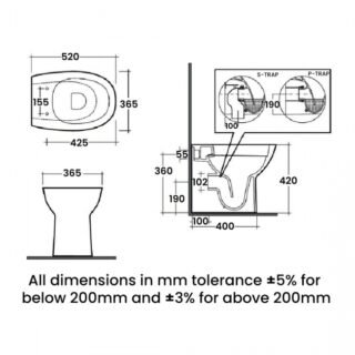 RAK Morning Rimless Comfort Height Back To Wall Toilet And Soft Close Seat - White - Image 5