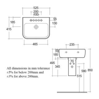 RAK Metropolitan Basin With Semi Pedestal - 520mm Wide - Alpine White - Image 2