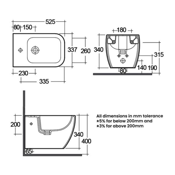 RAK Metropolitan Wall Hung Bidet - 1 TH - White - Image 3