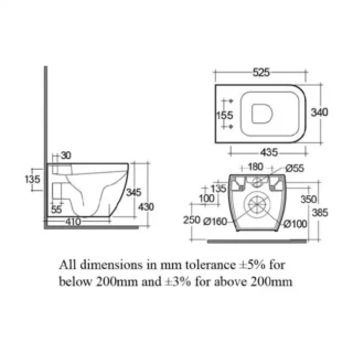 RAK Metropolitan Rimless Wall Hung Toilet Hidden Fixations And Soft Close Seat - White - Image 4