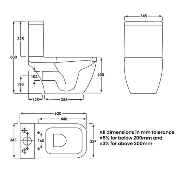 RAK Metropolitan Full Access Close Coupled Toilet With Push Button Cistern And Soft Close Seat - White - Image 2