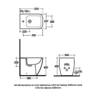 RAK Metropolitan Back to Wall Bidet - 1 TH - White - Image 3