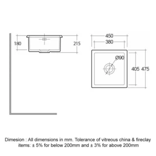 RAK Silvia Drop in Kitchen Sink - 450mm Wide - Image 3
