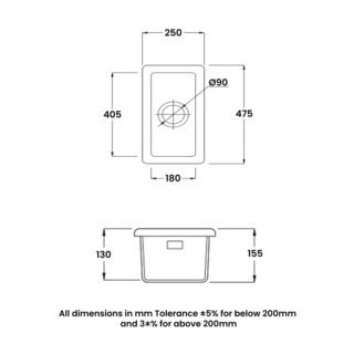 RAK Gourmet 7 Belfast Kitchen Sink 1.0 Bowl - 475mm Wide - Alpine White - Image 3