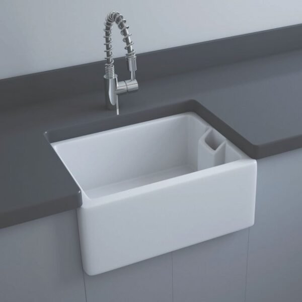 RAK Gourmet 8 Belfast Kitchen Sink 1.0 Bowl With Weir Overflow - 595mm x 455mm - Alpine White - Image 2