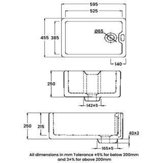 RAK Gourmet 8 Belfast Kitchen Sink 1.0 Bowl With Weir Overflow - 595mm x 455mm - Alpine White - Image 3