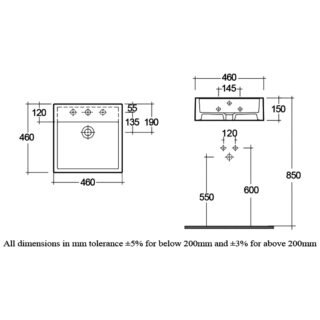 RAK Nova Semi Recessed Basin - 460mm Wide - 1 TH - White - Image 2