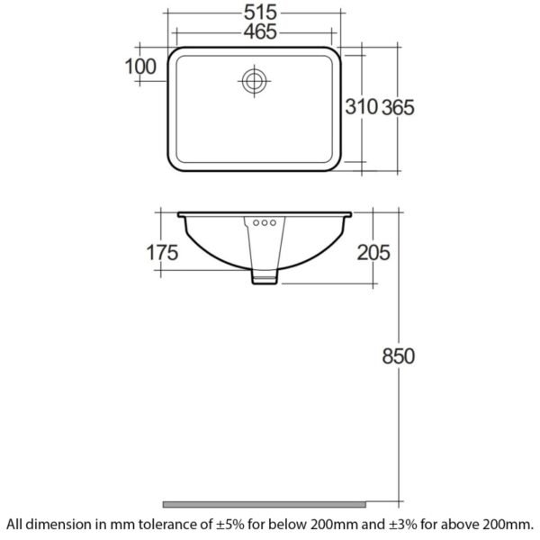 RAK Cleo Inset Countertop Basin - 515mm Wide - No TH - White - Image 2