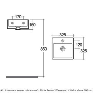 RAK Tasha Mini Square Countertop Basin 325mm Wide - 1 TH - White - Image 2
