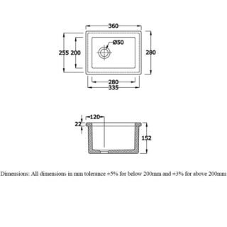 RAK Laboratory 1 Belfast Kitchen Sink 1.0 Bowl - 360mm x 280mm - Alpine White - Image 3