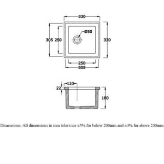 RAK Laboratory 2 Belfast Kitchen Sink 1.0 Bowl - 330mm x 330mm - Alpine White - Image 3