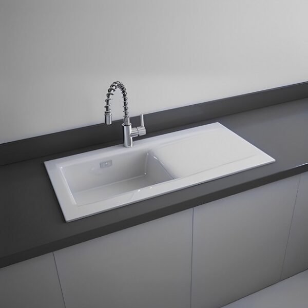RAK Gourmet Dream 2 Kitchen Sink 1.0 Bowl Reversible Drainer - 1010mm x 510mm - Alpine White - Image 2
