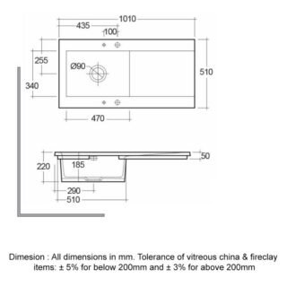 RAK Dream 2 Slim Ceramic Kitchen Sink 1.0 Bowl - 1010mm Wide - Image 2
