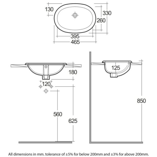 RAK Lily Inset Countertop Basin - 460mm Wide - No TH - White - Image 2